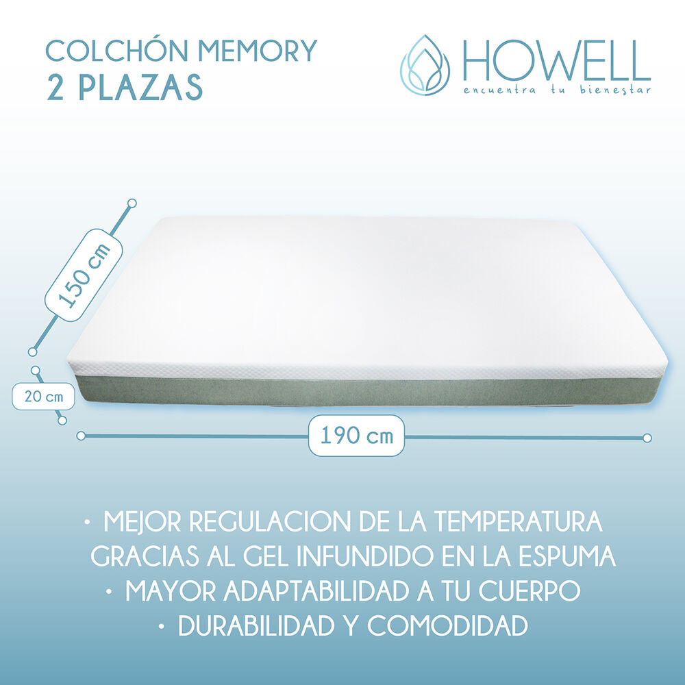 Colchon Memory Foam Espuma Viscoelastica 20cm Howell 2 Plaza image number 2.0