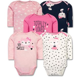 Pack 5 Bodys Ni&ntilde;a Manga Larga Tedmimak 100% Algod&oacute;n Sweet Rose