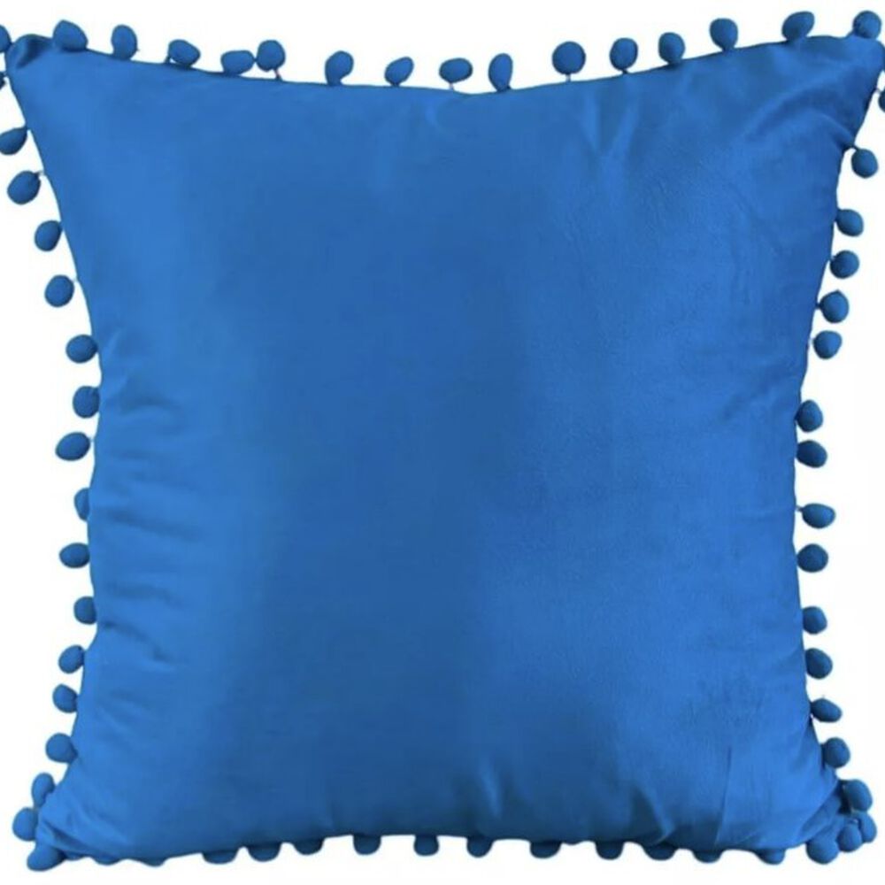 Funda De Cojines Con Pompones. Medida 45x45. Terciopelo. Celeste image number 0.0