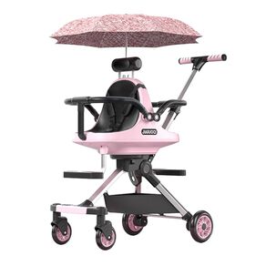 Coche De Paseo Doble Con Sombrilla Rosado By Lubabycas