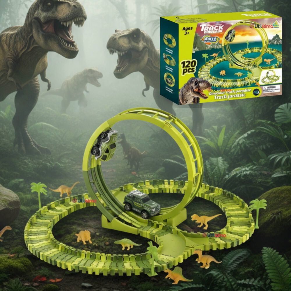Pista Carreras De Auto Juguete Flexible Dinosaurio 120 Piezas Ni&ntilde;os image number 0.0
