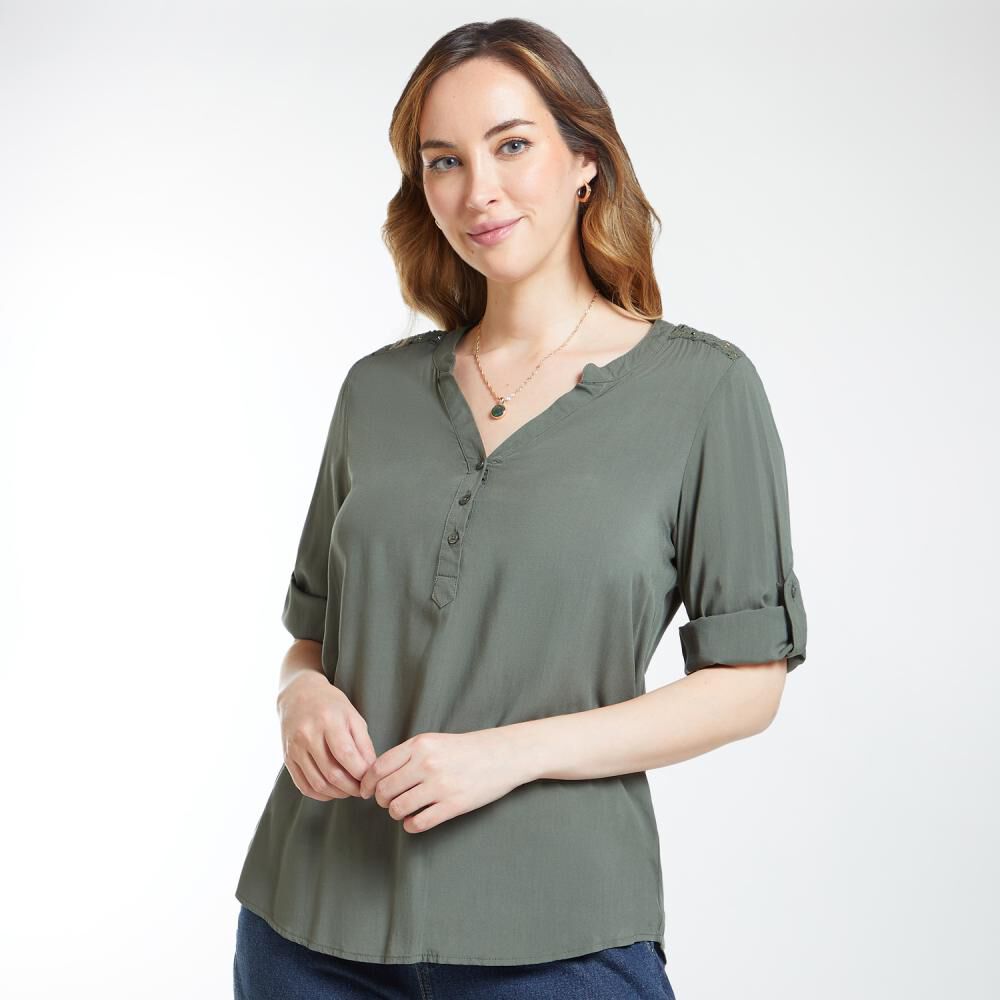 Blusa Manga Larga Roll Up Cuello V Mujer Geeps image number 2.0