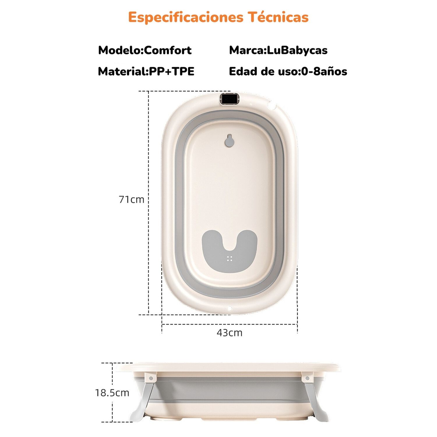 Ba&ntilde;era Con Respaldo De Ducha Comfort Caf&eacute; Lubabycas image number 2.0