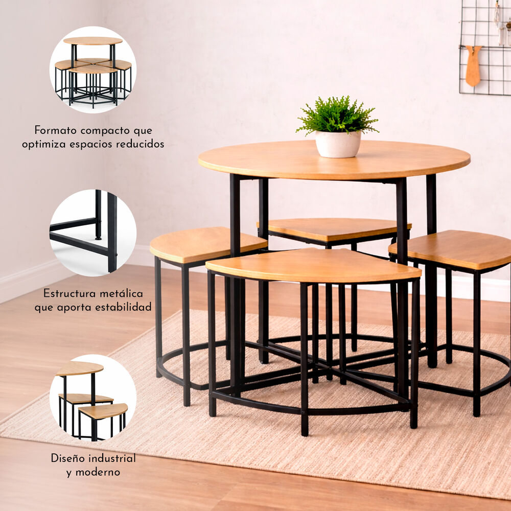 Comedor 4 Sillas Mesa Redonda 80x80 Industrial image number 3.0