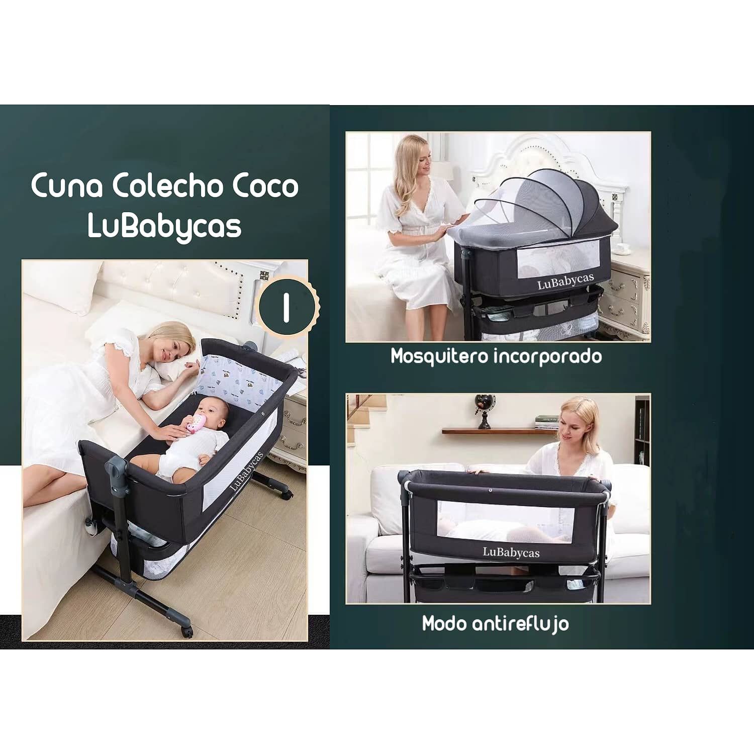 Cuna Colecho Con Mudador Y Accesorios Lubabycas Gris image number 1.0