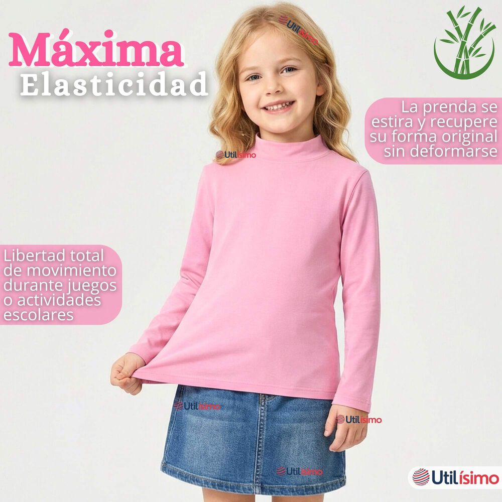 Polera Camiseta Bamb&uacute; Rosada Cuello Beatle Primera Capa Manga Larga Ni&ntilde;a image number 5.0