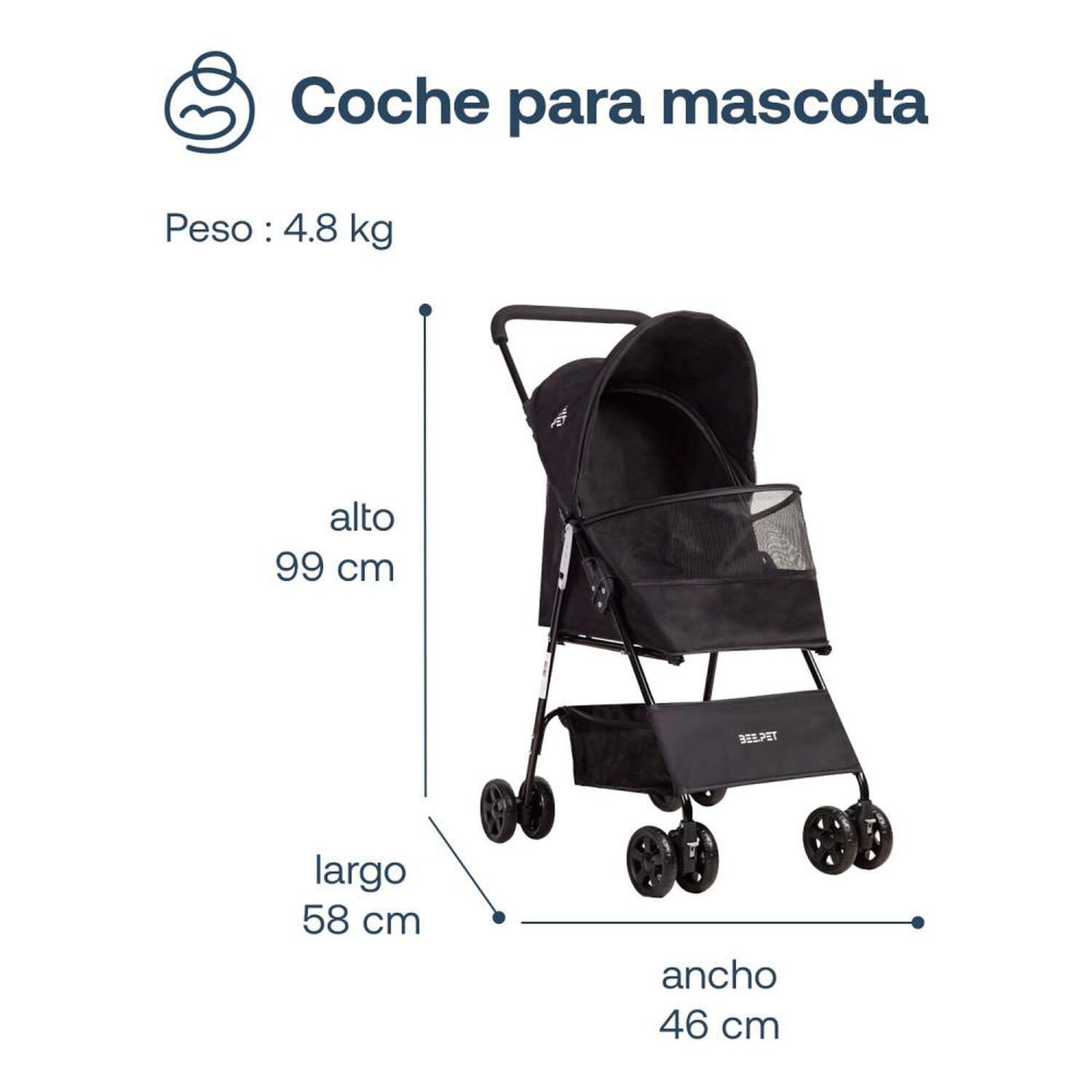 Coche Plegable de Mascota Light Negro Bebesit image number 5.0