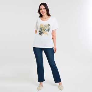 Polera Lisa Estampado Delantero Manga Corta Cuello Redondo Mujer Sexy Large