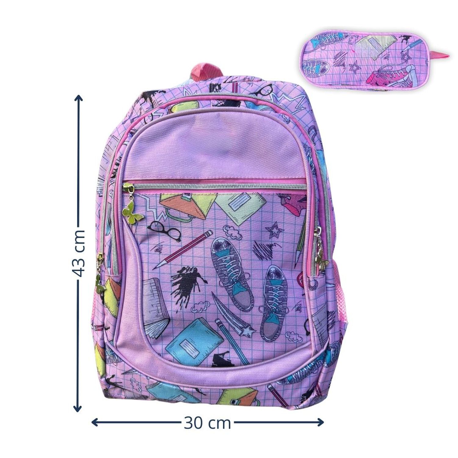 Mochila Escolar Con Estuche 43cm Dise&ntilde;o Estampado Surtido Lila image number 2.0