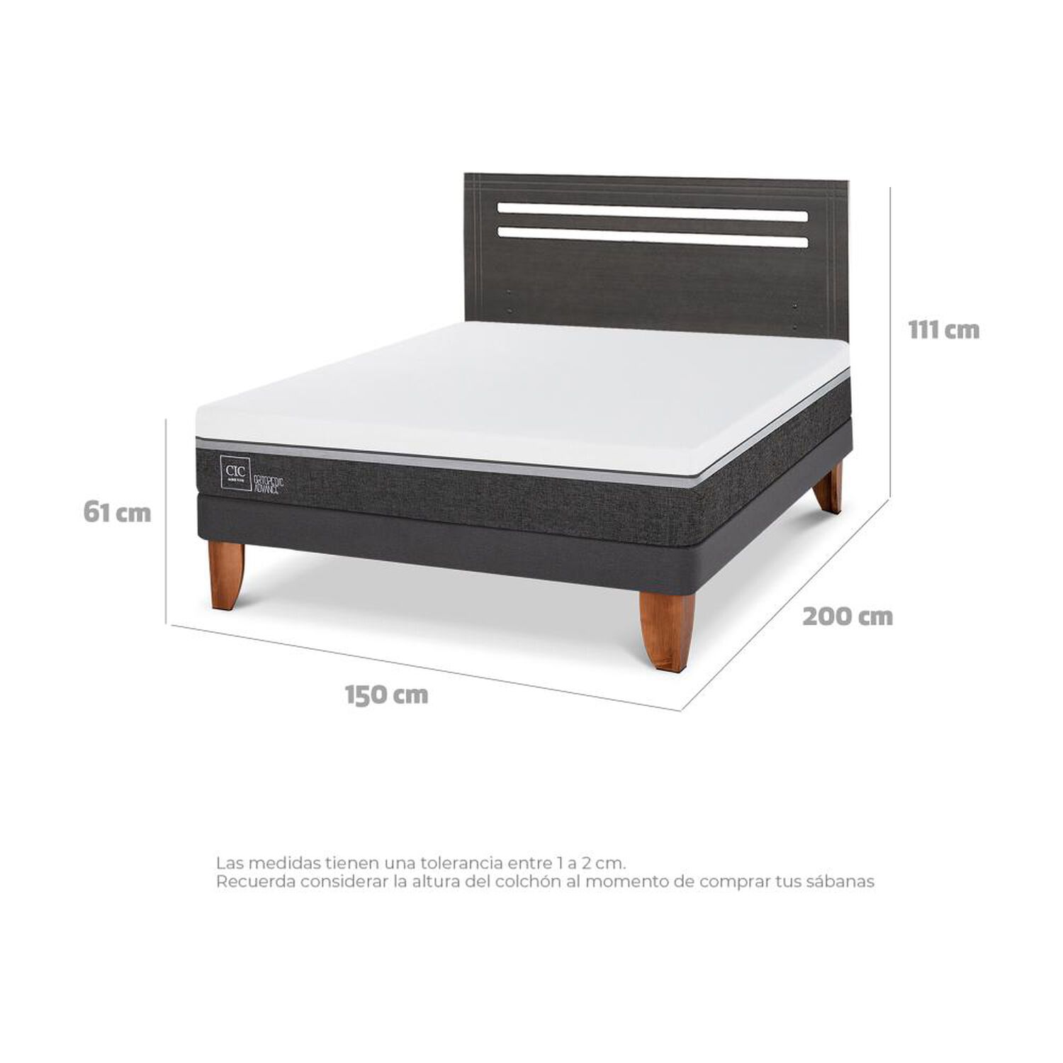 Cama Europea Cic Ortopedic Advance / 2 Plazas / Base Normal + Respaldo image number 3.0