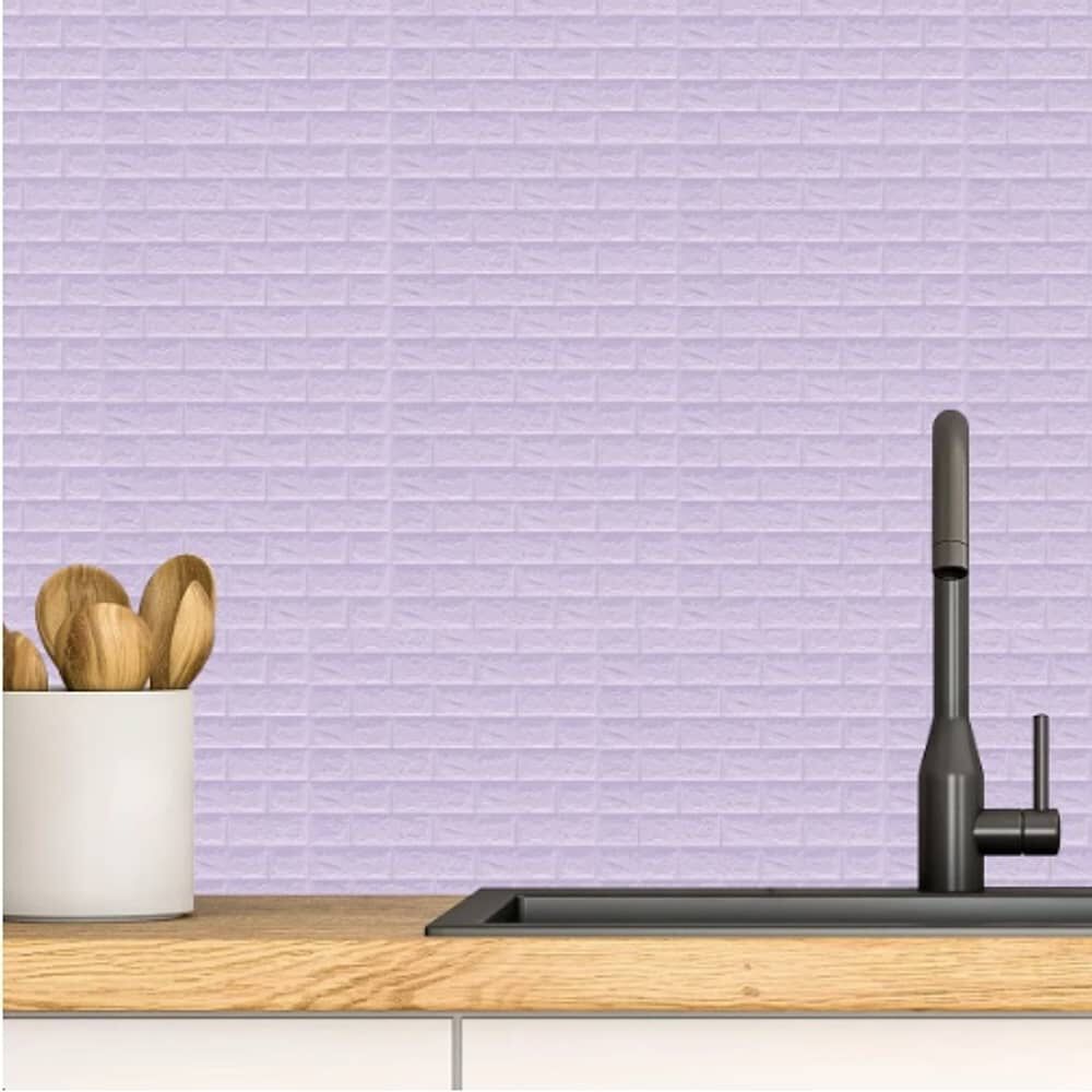 Pack 10 Lamina Papel Mural Autoadhesivo 3d Ladrillo Morado image number 3.0