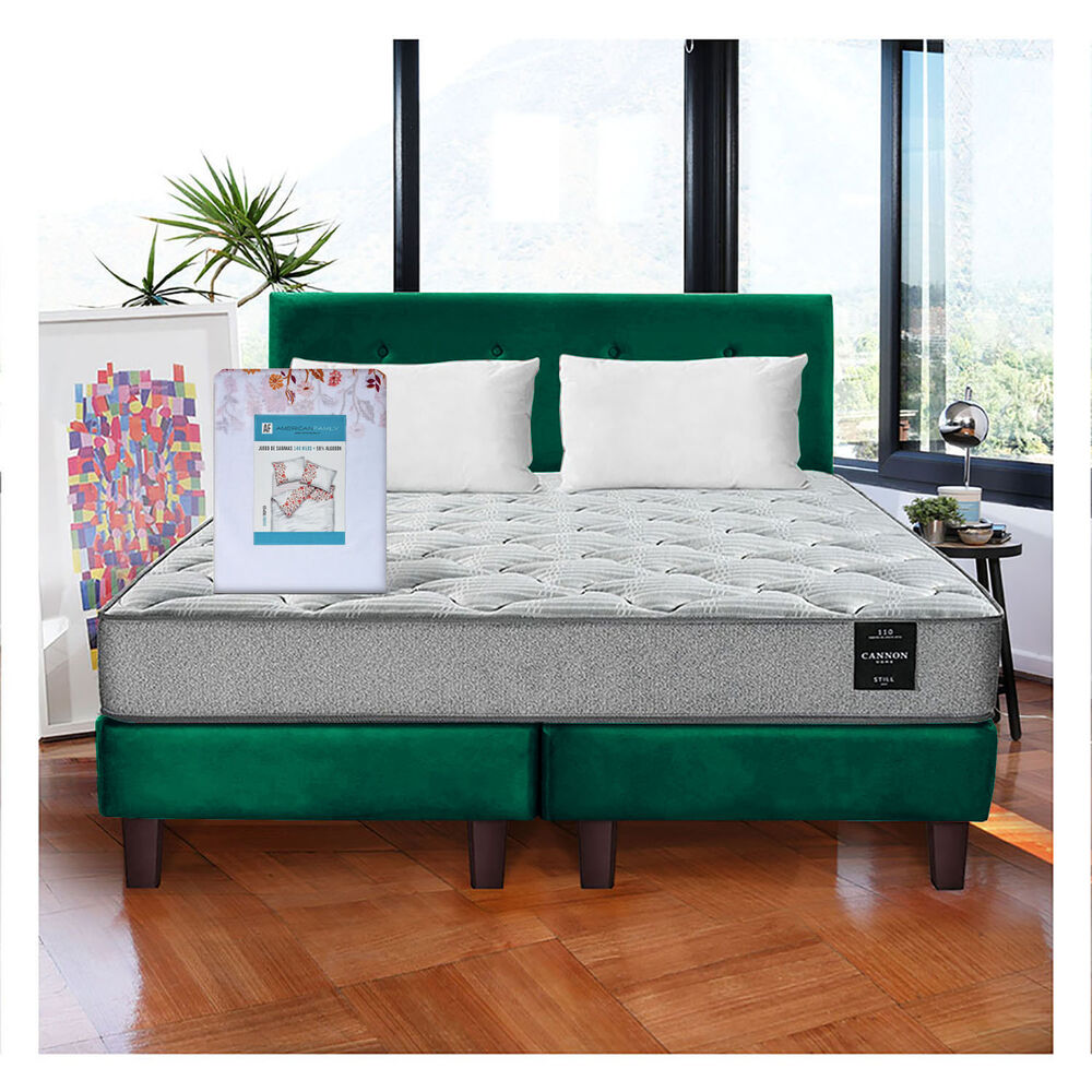 Combo Cama Cannon 2 Plazas Textil + Respaldo Tela Verde image number 0.0