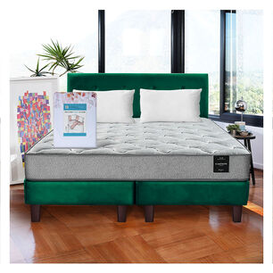 Combo Cama Cannon 2 Plazas Textil + Respaldo Tela Verde