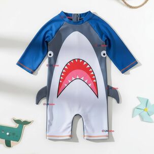 Traje De Ba&ntilde;o Enterito Con Cremallera Manga Corta Ni&ntilde;o 2 A 6 A&ntilde;os Gray Shark
