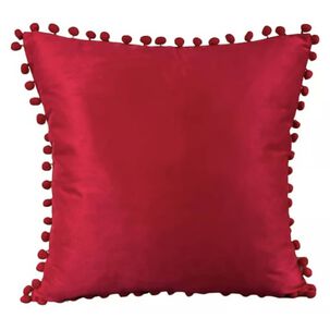 Funda De Cojines Con Pompones. Medida 45x45. Terciopelo. Rojo