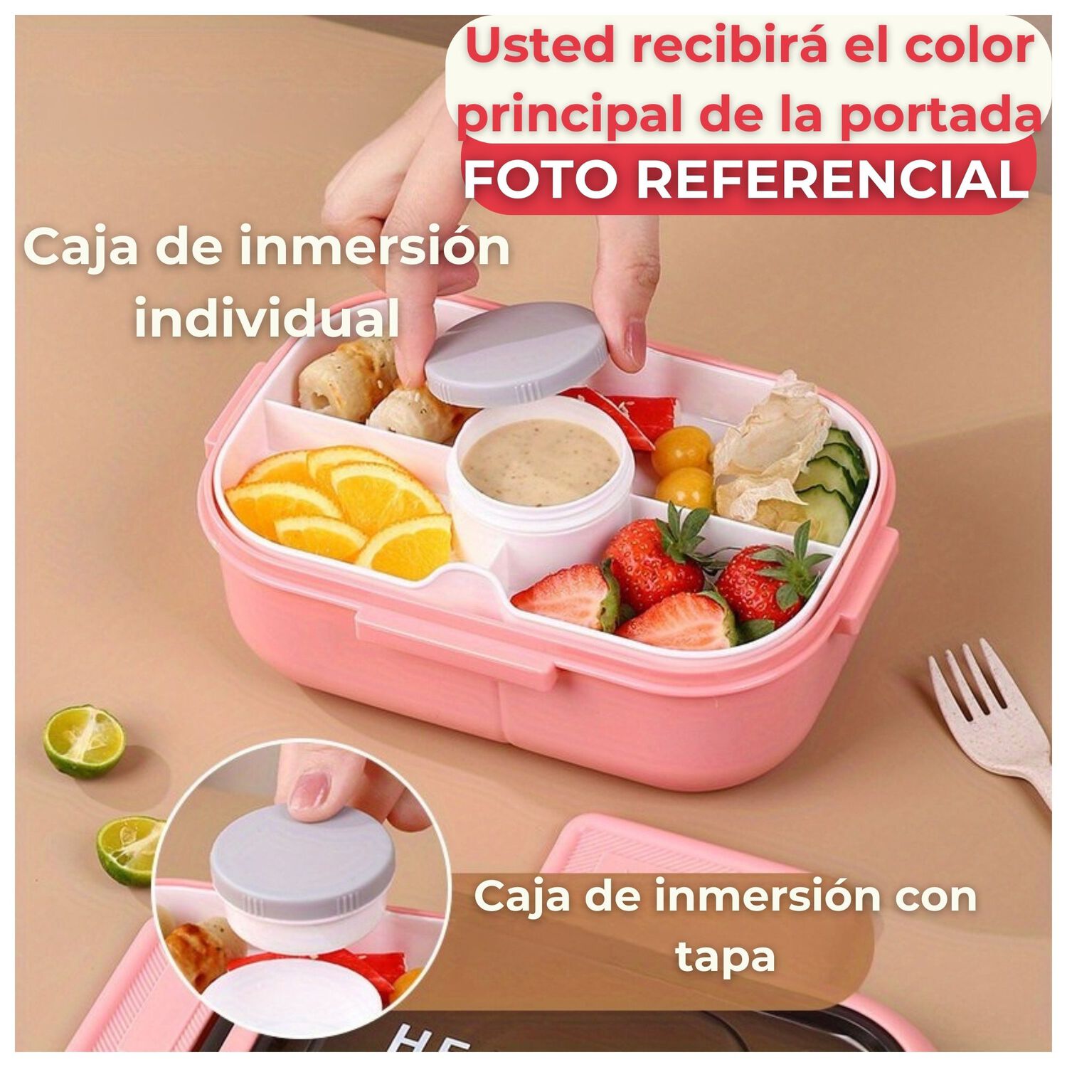 Fiambrera Bento Box Contenedor 1200 Ml + Salsera T&aacute;per Pl&aacute;stico Purple image number 3.0