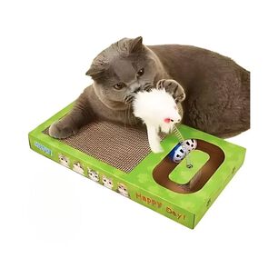 Juguete Gatos Verde Interactivo Rascador Rectangular + Raton
