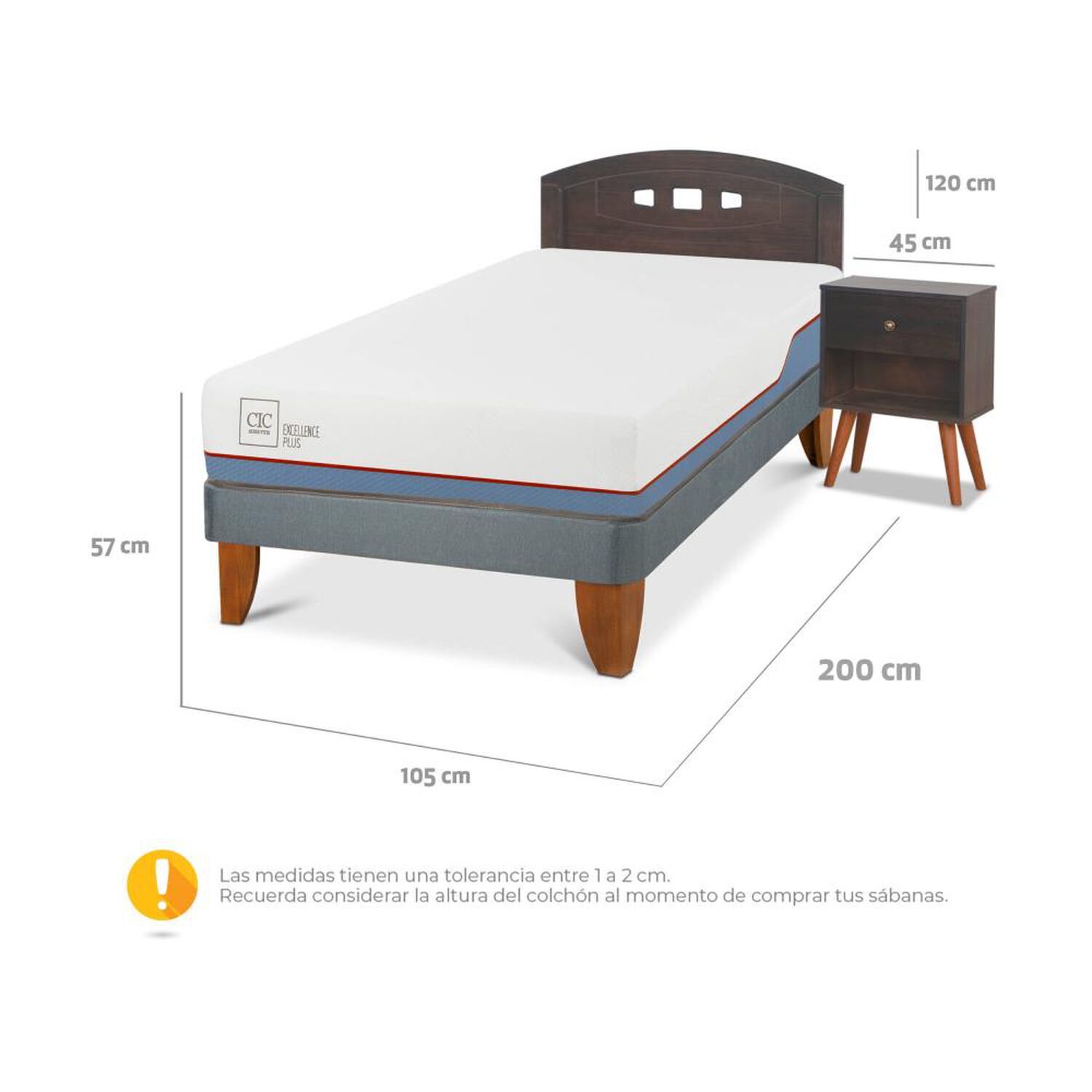 Cama Europea Cic Excellence Plus / 1.5 Plazas / Base Normal + Set De Maderas image number 2.0