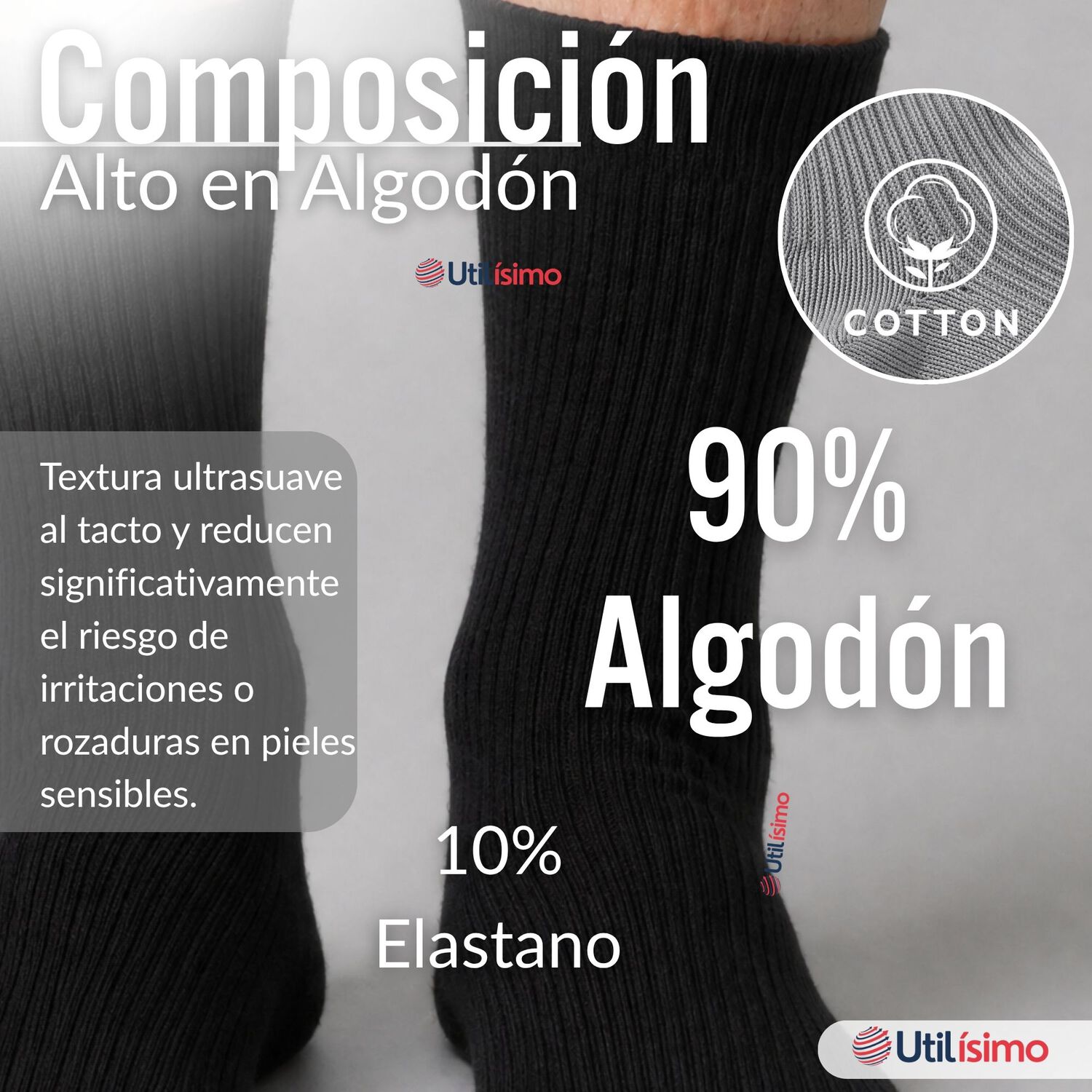 Pack 4 Pares Calcetines Diab&eacute;ticos Hombre Algod&oacute;n Suave Colores Surtidos Protecci&oacute;n image number 5.0
