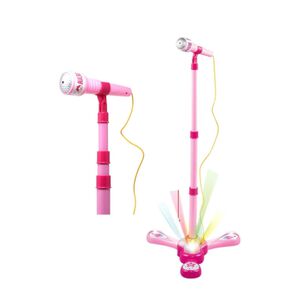 Juguete Microfono Karaoke Pedestal Luces Mp3 Rosado Infantil