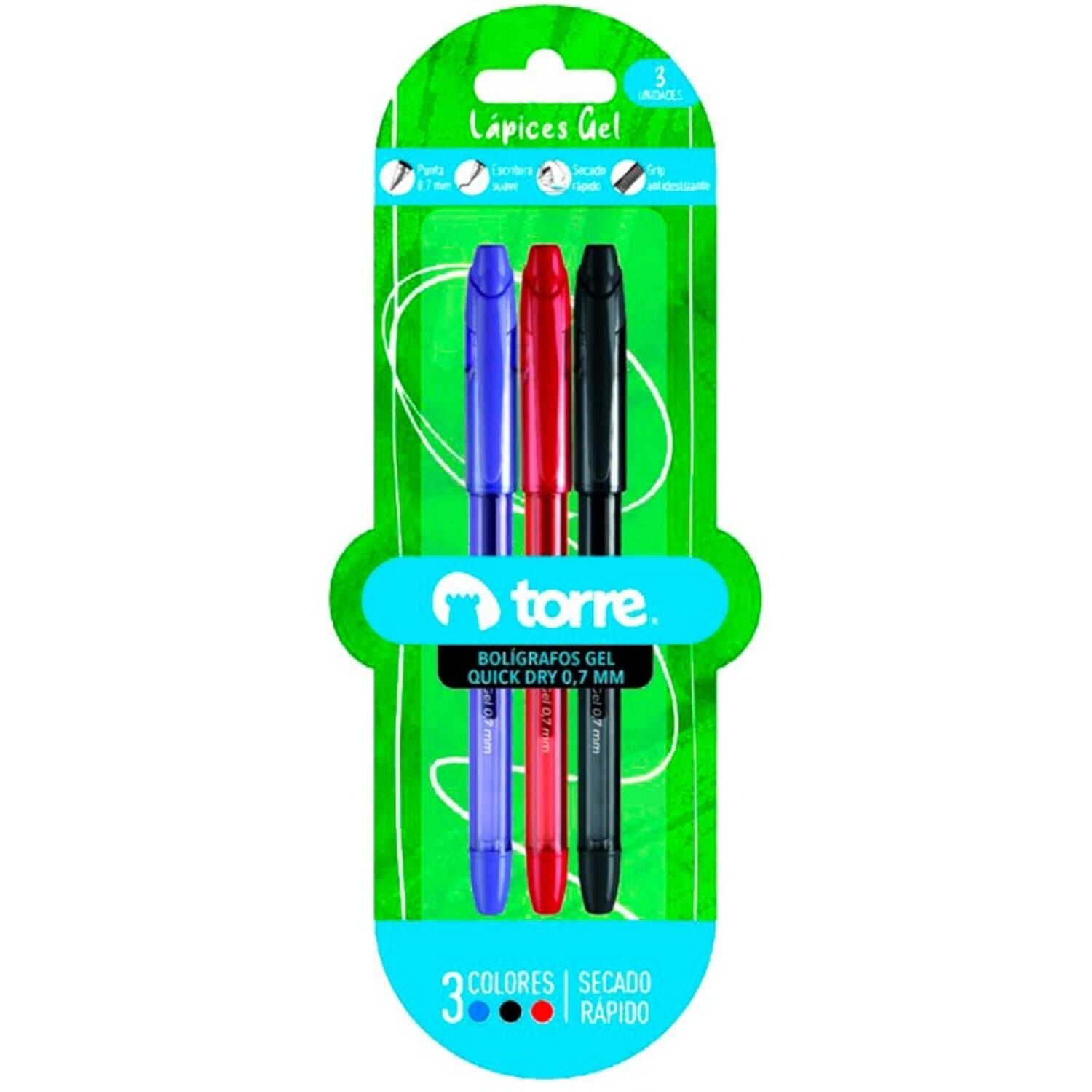 Pack X 4 Blister 3 Bol&iacute;grafo Gel Quick Dry Torre image number 2.0