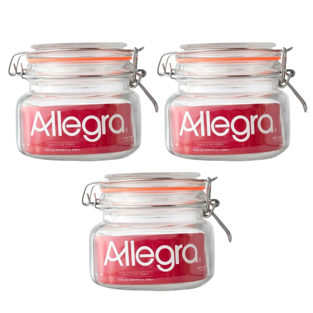 Set 3 Frascos Vidrio Con Tapa Hermetica De 500ml Allegra image number 0.0