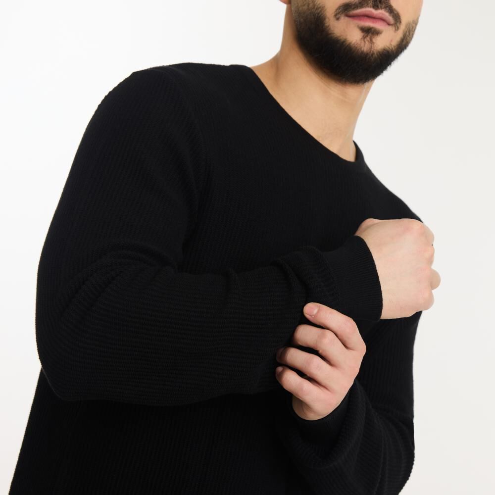 Sweater Liso Regular Manga Larga Cuello Redondo Hombre Az Black image number 4.0