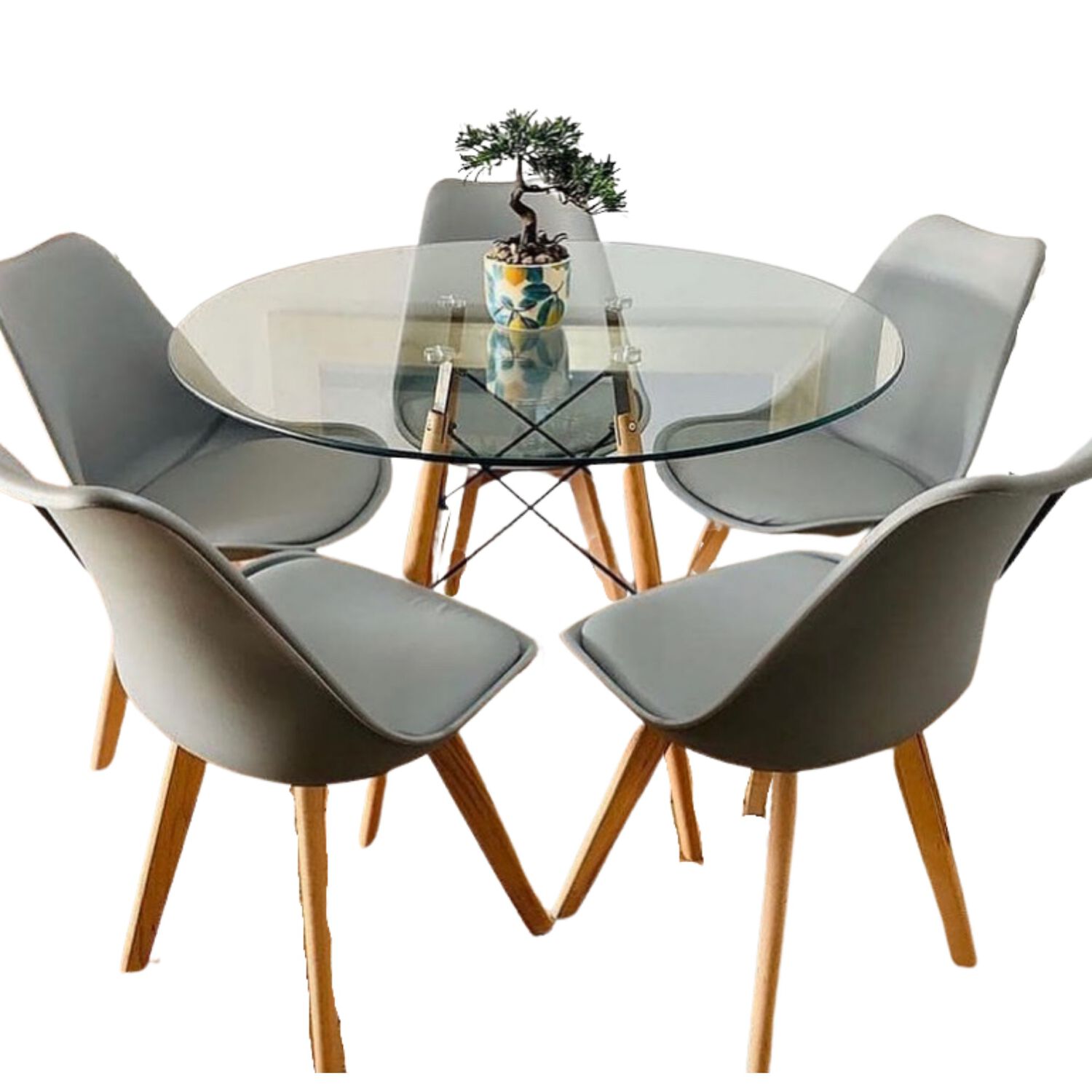 Comedor Mesa Eames Vidrio 100 Cm + 5 Sillas Tulip Grises image number 0.0