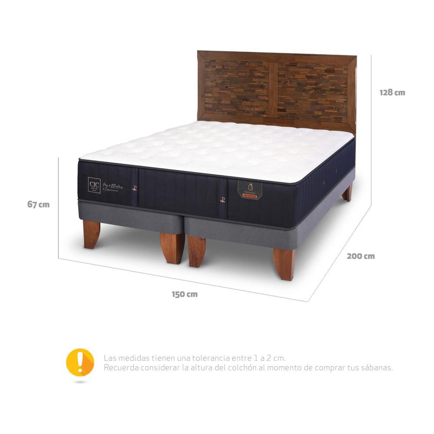 Cama Europea Cic Premium / 2 Plazas / Base Dividida + Respaldo image number 4.0