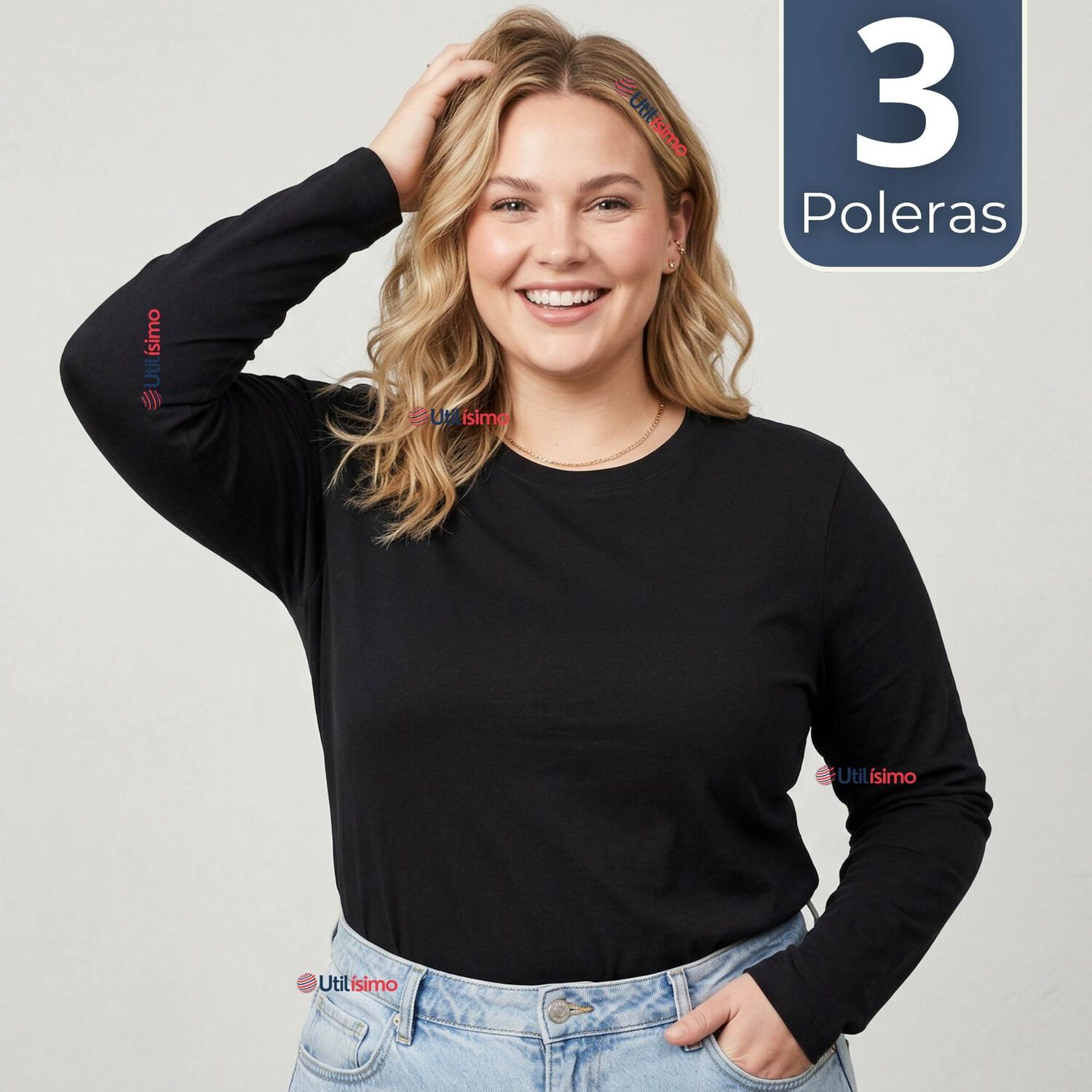 Pack 3 Camisetas Poleras Polar Primera Capa Negro Manga Larga Mujer image number 0.0