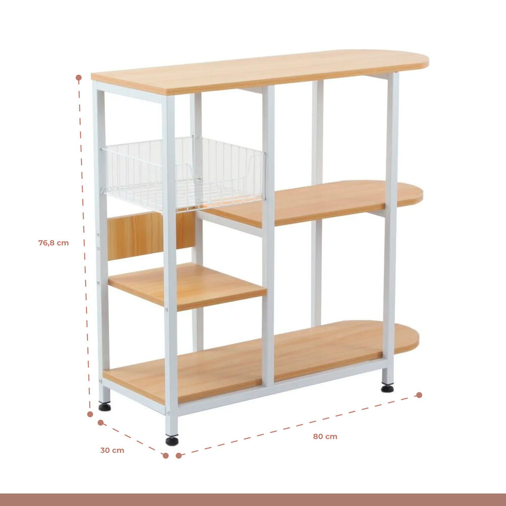 Mesa Lateral Para Cocina De Organización 3 Niveles Madera Clara - Blanca image number 3.0