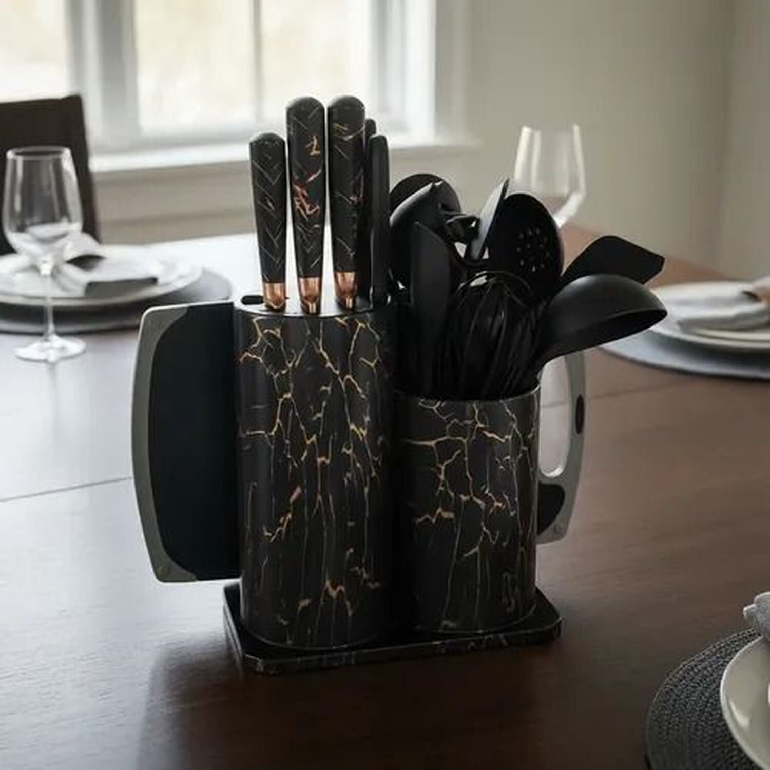 Set Utensilios De Cocina 25 Piezas Marmoleado Negro Dorado image number 3.0
