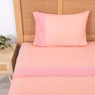 Sabana Polar Lisa Broderie 1.5 Plazas Rosado