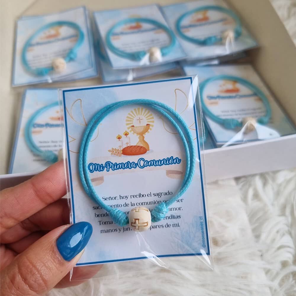 Recuerdos Encintados Primera Comunion 12 Hilos + Tarjetas Celeste image number 1.0