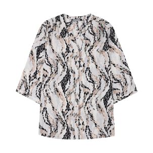 Blusa Full Print Manga 3/4 Roll Up Cuello Mao Mujer Lesage