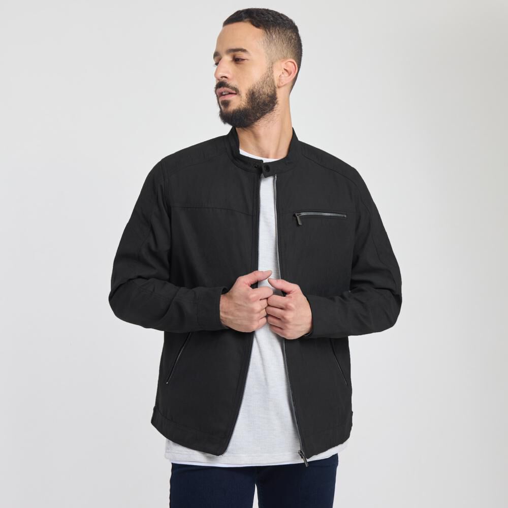 Chaqueta Ecocuero Regular Cuello Redondo Hombre Az Black image number 0.0