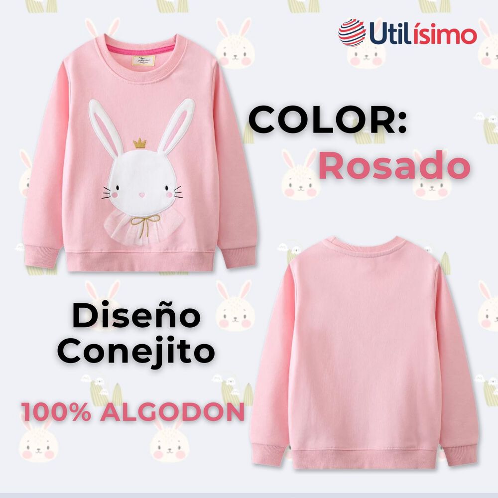 Nuevo Poler&oacute;n Ni&ntilde;a Manga Larga 100% Algod&oacute;n Rosado Conejito image number 1.0