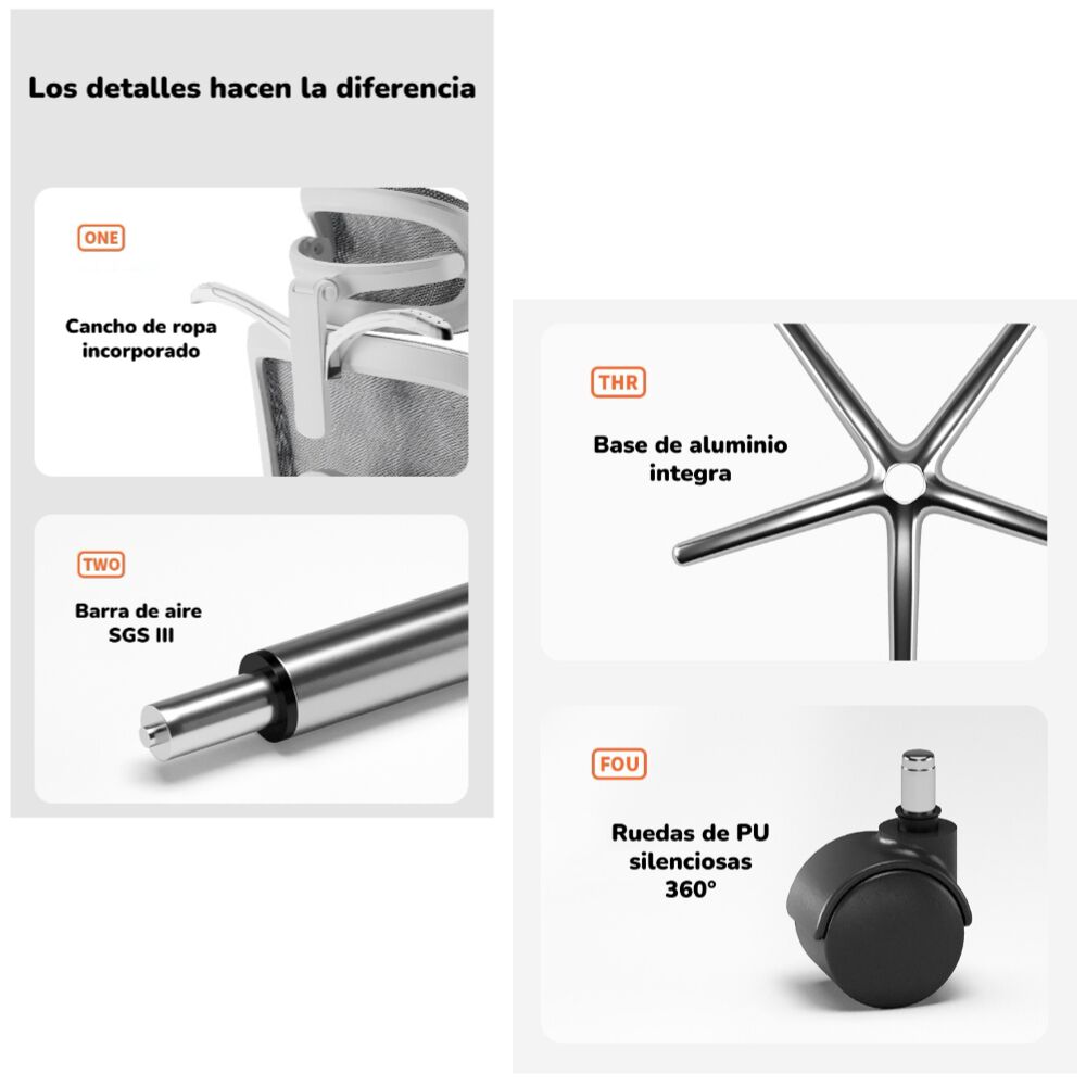 Silla De Escritorio &Uacute;ltra Premium E05 Gris Lubabycas image number 4.0