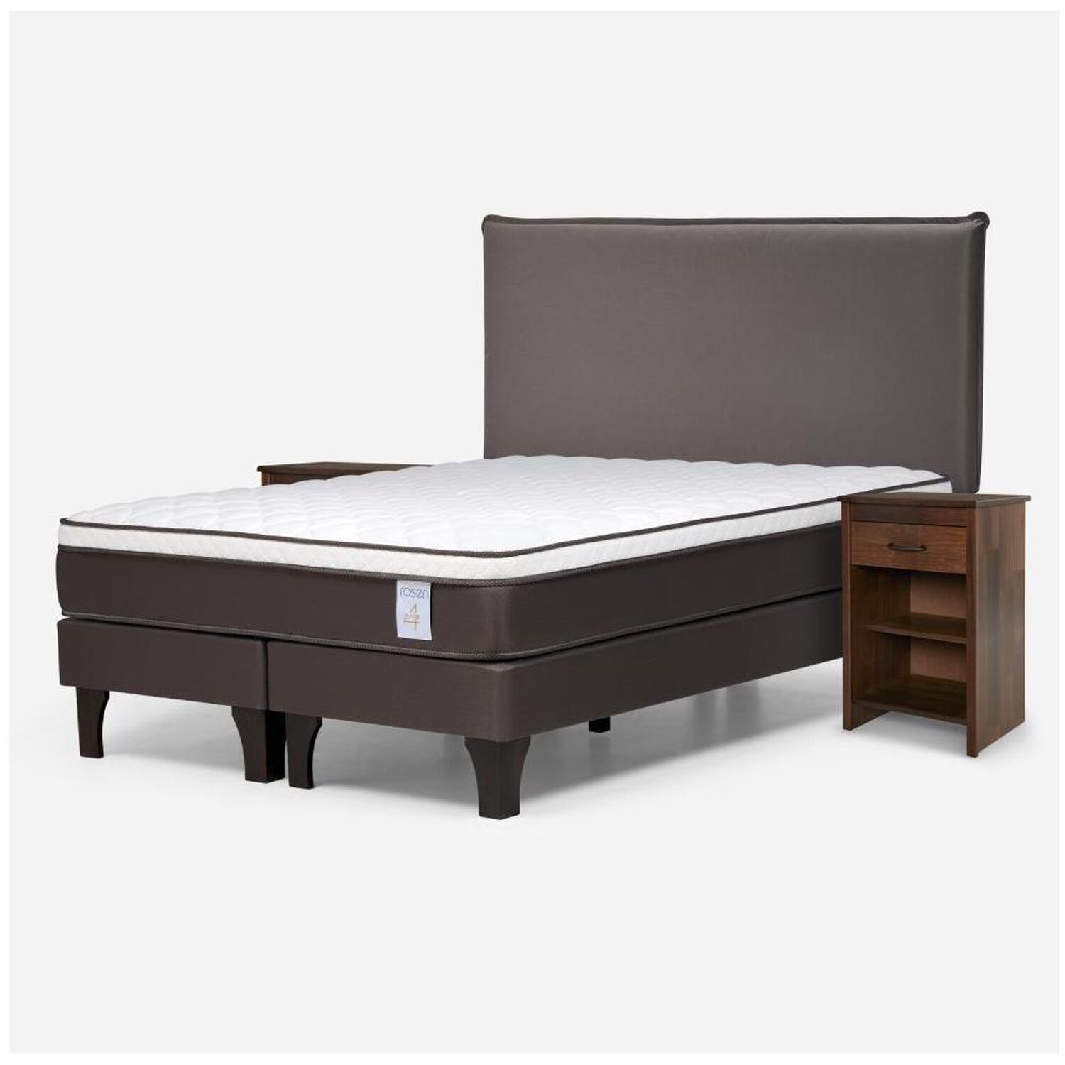 Cama Europea Rosen New Style 4 Plus / 2 Plazas / Base Dividida  + Set Maderas Maurice Chocolate image number 1.0