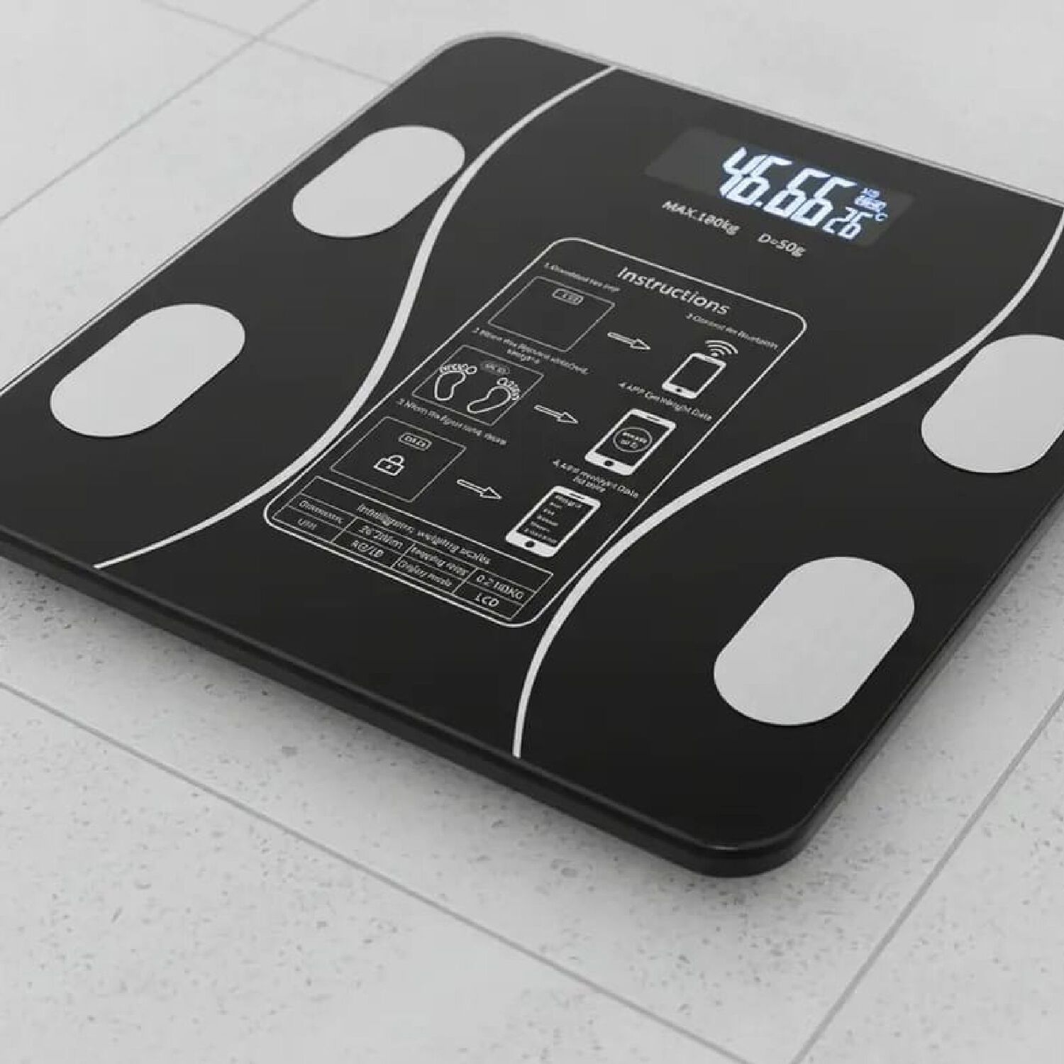 Balanza Pesa Digital De Ba&ntilde;o Inteligente Bluetooth Con App 180 Kg Color Negro. image number 2.0