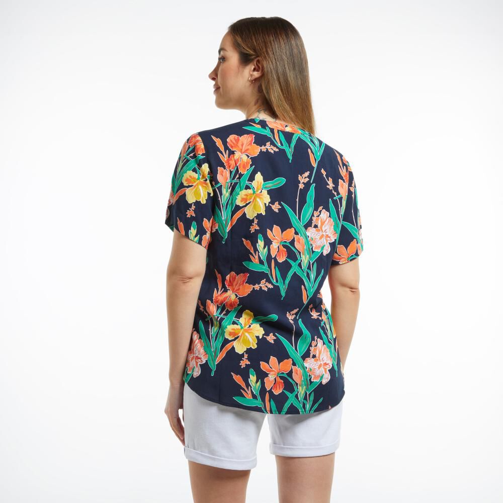 Blusa Full Print Flores Manga Corta Cuello Mao Mujer Geeps image number 3.0