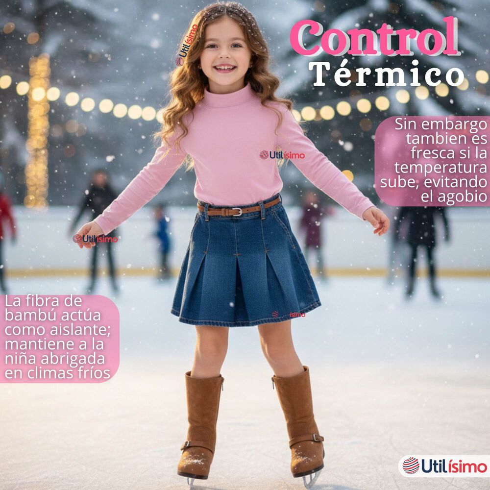 Polera Camiseta Bamb&uacute; Cuello Beatle Primera Capa Rosado Claro Manga Larga Ni&ntilde;a image number 4.0