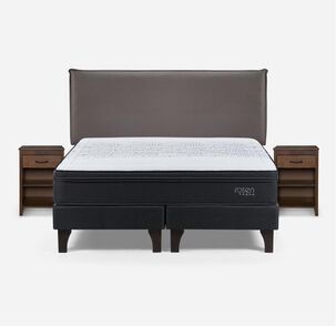 Cama Europea Rosen Tempo / 2 Plazas / Base Dividida  + Set Maderas Maurice Chocolate