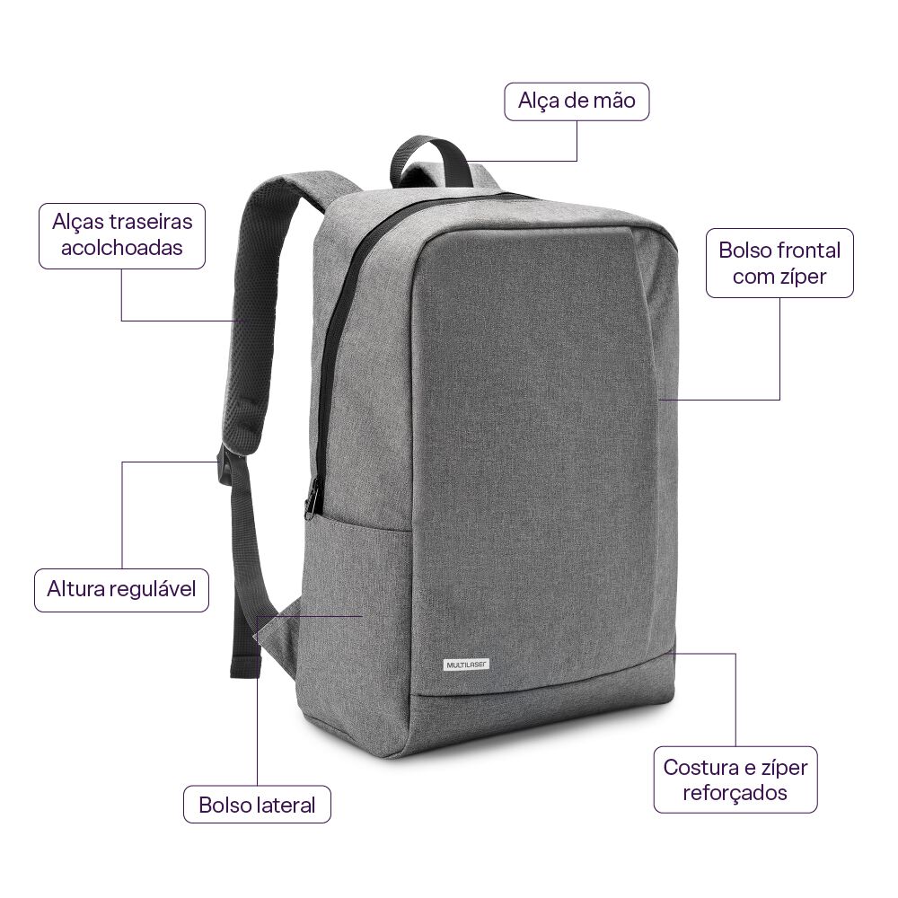 Mochila Notebook Multilaser Classic Gris Bo438 image number 9.0