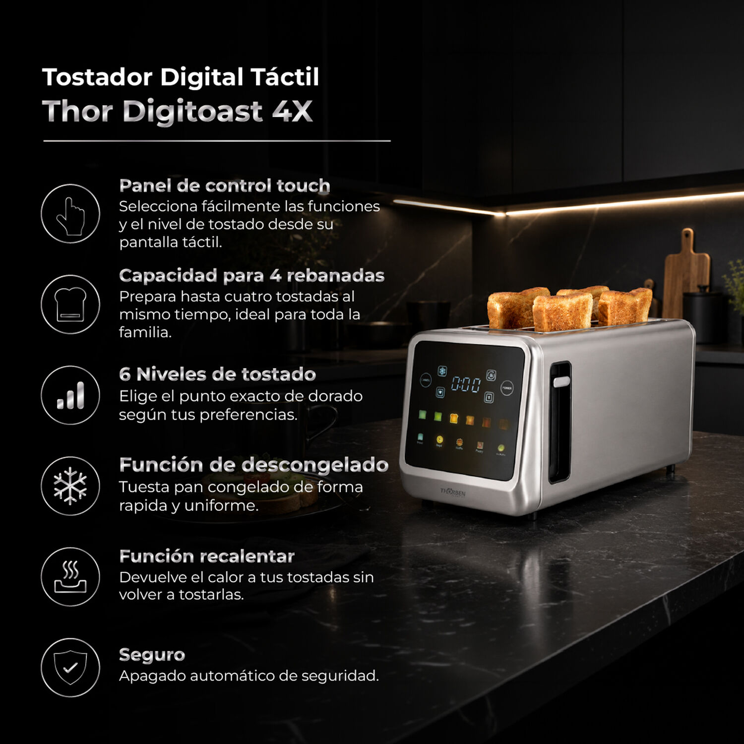 Tostador Digital Thor Digitoast 4 Rebanadas image number 1.0