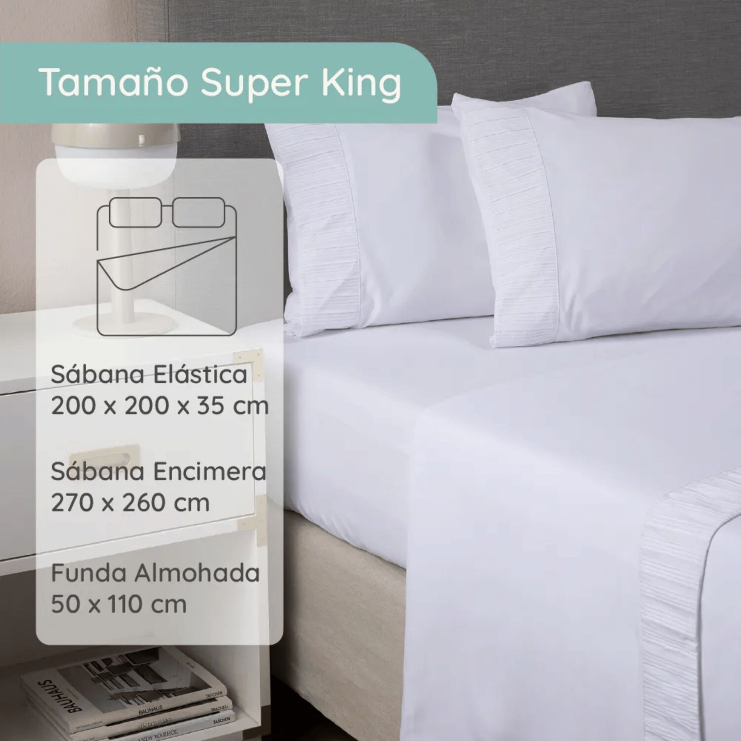 Sabanas Colch&oacute;n Super King Microfibra 300 Hilos Blanco image number 4.0