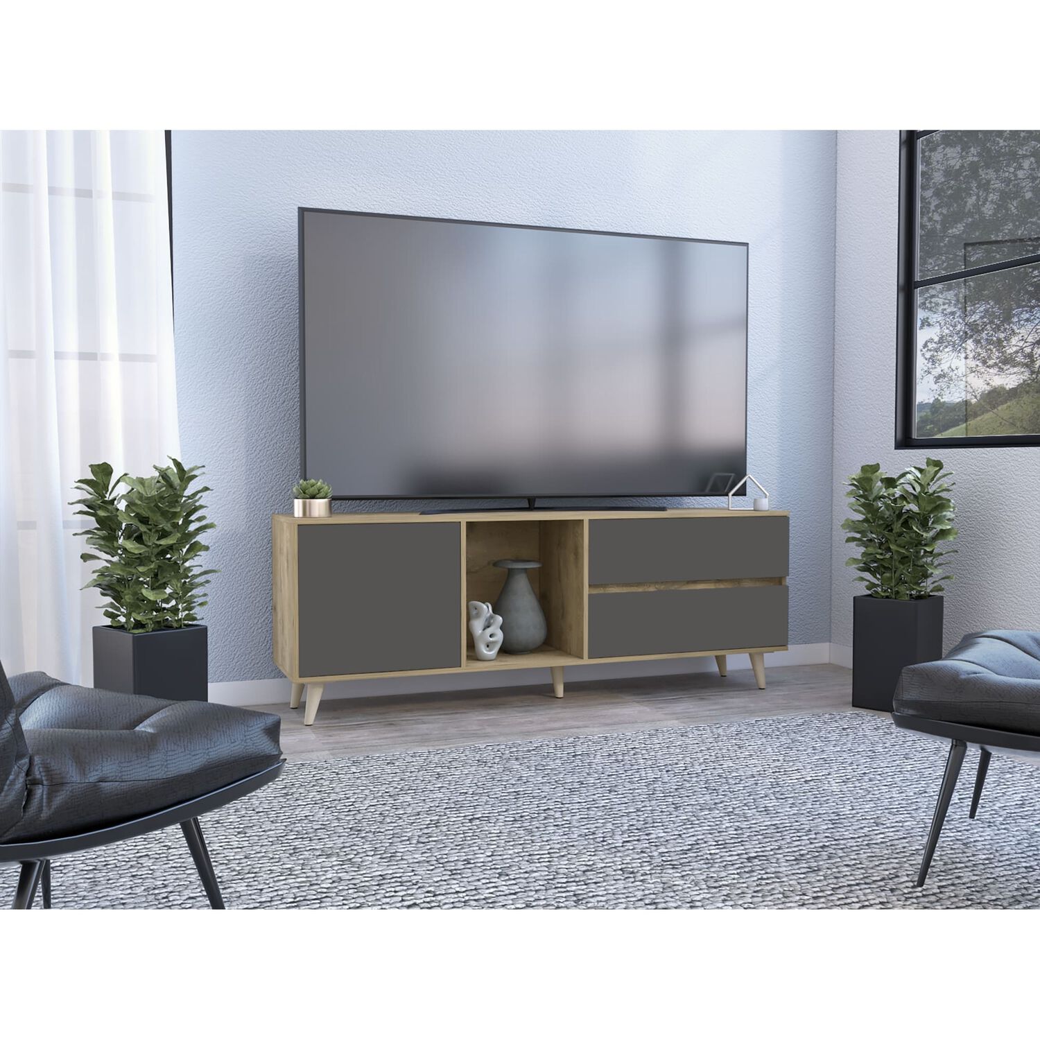 Mesa Para Tv 65" 58,4x158,4x38 Cm Caf&eacute; Claro Y Gris image number 6.0