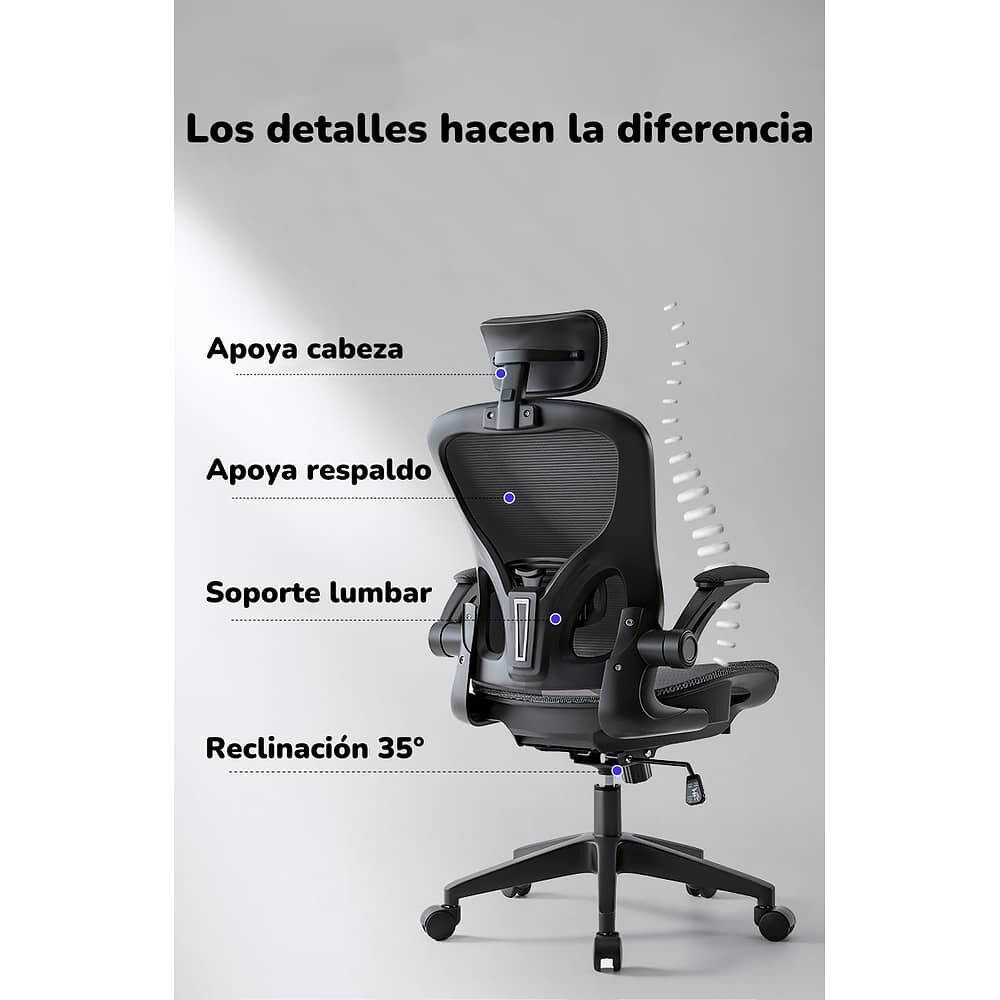 Silla De Escritorio Gris Con Apoya Cabeza W901 By Lubabycas image number 4.0