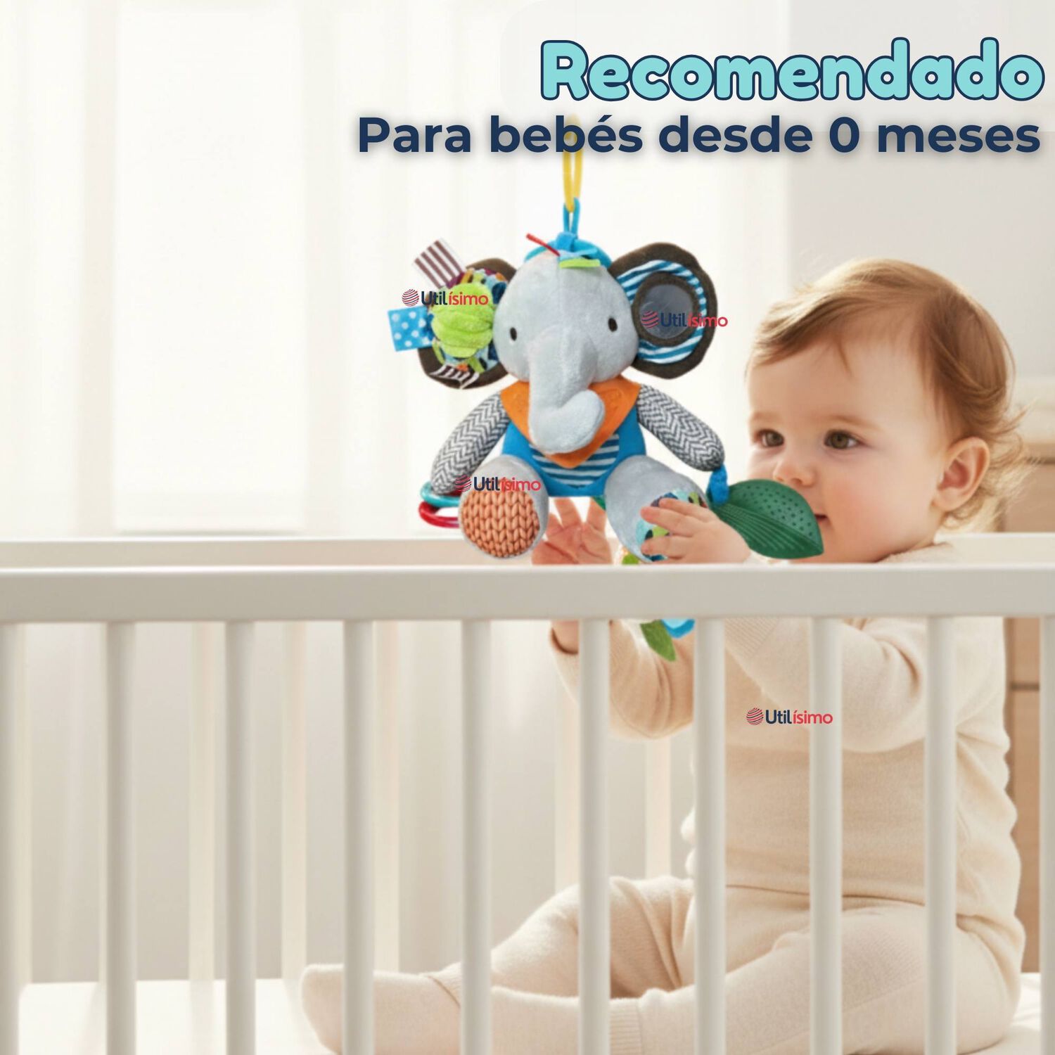 Juguete Peluche Animales Sensorial Con Mordedor Y Sonajero Dise&ntilde;o Elefante Ni&ntilde;a Y Ni&ntilde;o image number 3.0