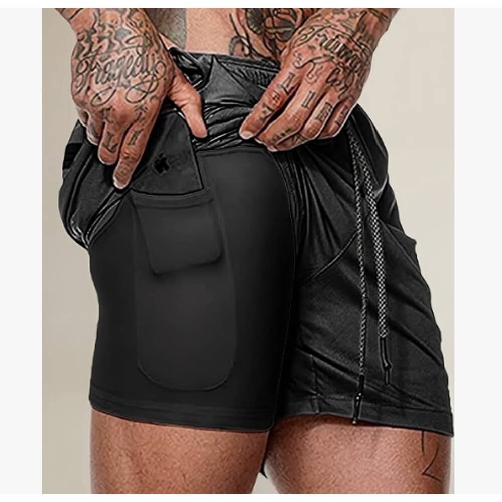 Short Gimnasio Con Licra Deportiva 2 En 1 Hombre Correr Negro L image number 0.0